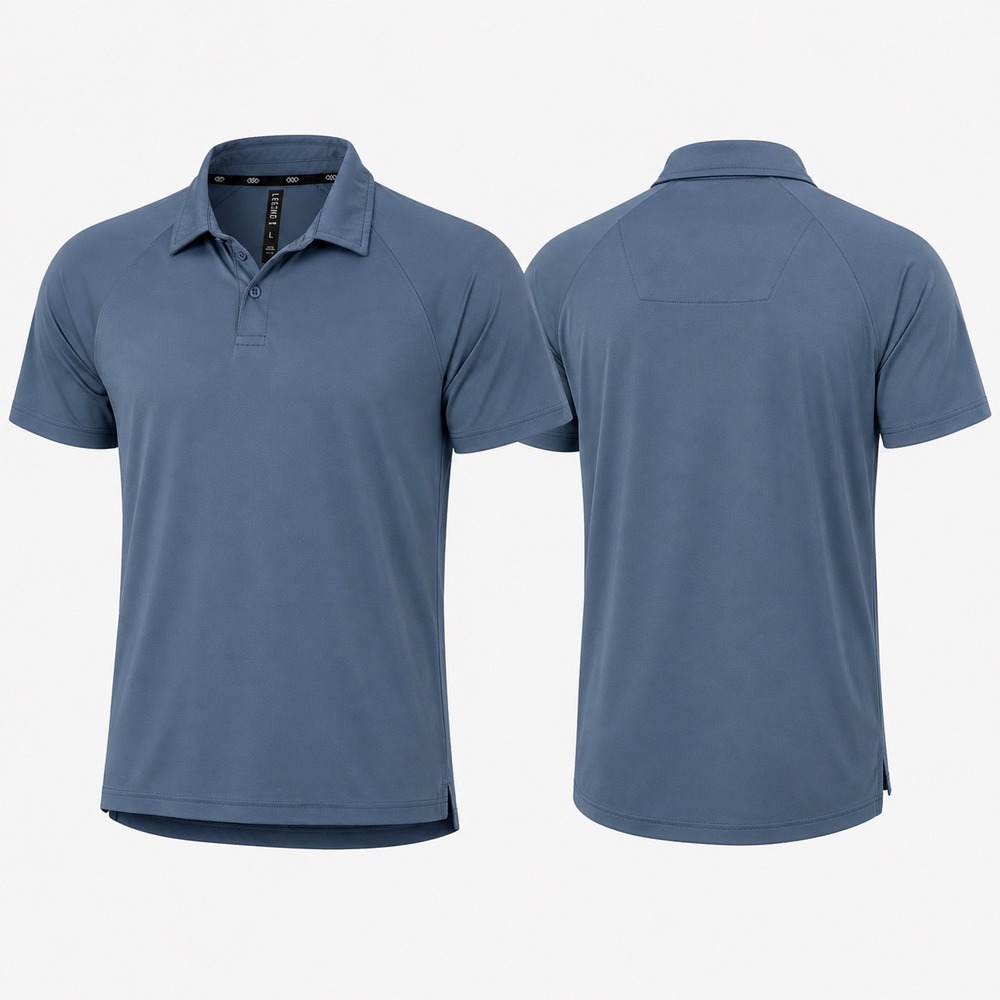 LEG3ND Inspire Performance Polo Shirt Size L Blue Stretch Golf Athleisure Sporty